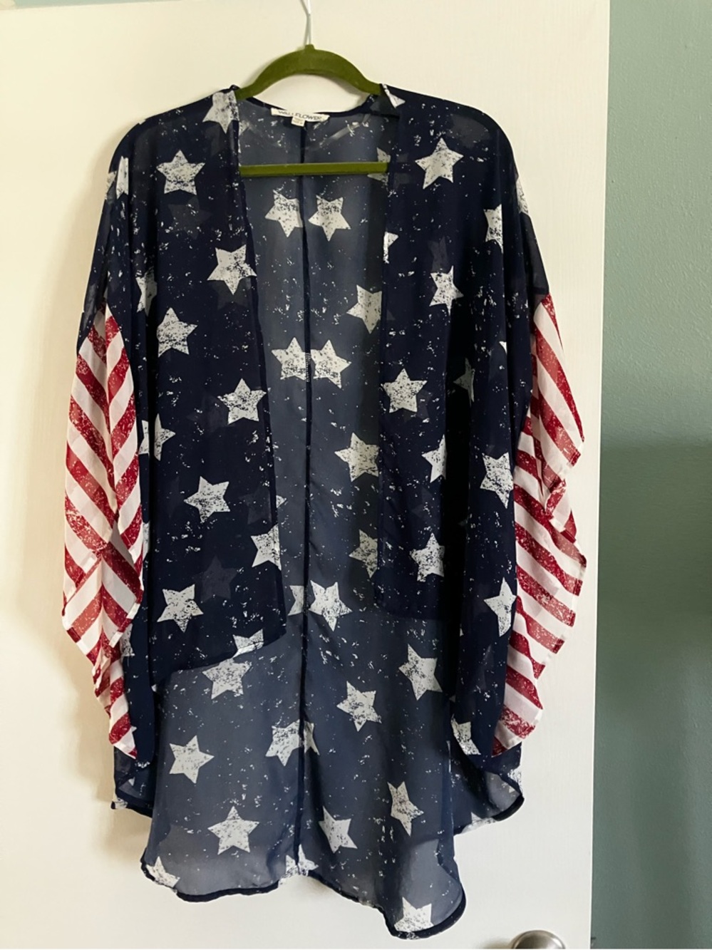 Wallflower Sheer American Flag Kimono Stars & Stripes Patriotic Size M